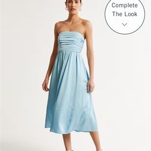 Light Blue Ruched Satin Midi Dress